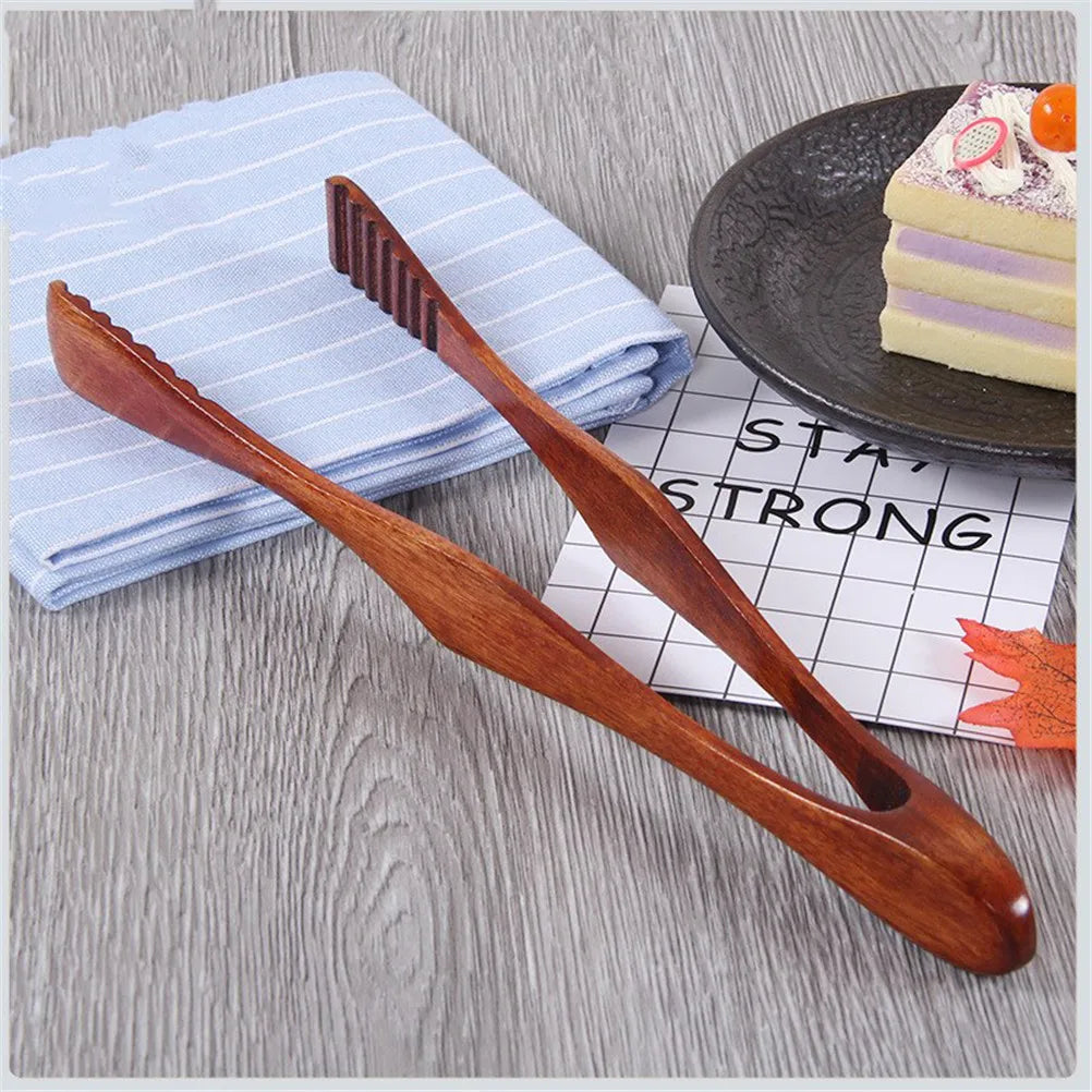 1pc Bamboo Cooking Tongs Food Bbq Salad Bacon
