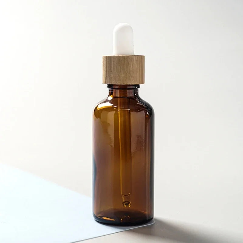 5ml-100ml Dropper Bottle Bamboo Wood Lid Brown Glass