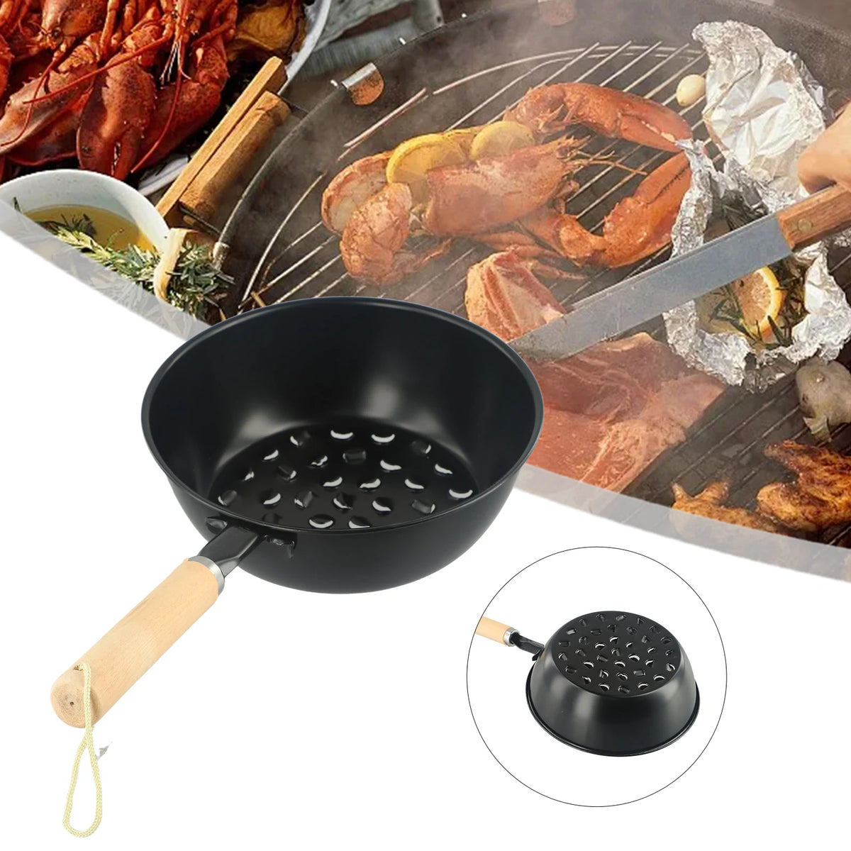 Charcoal Brazier Outdoor Camping Barbecue Brazier Wooden Handle