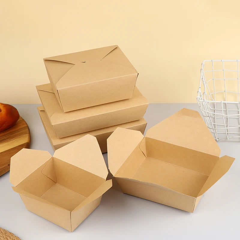 10pcs Disposable Fast Food Boxes Thickened Kraft Paper