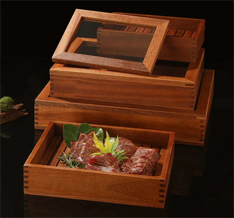 Japanese Cuisine Wooden Sashimi Sushi Box Lid Fish