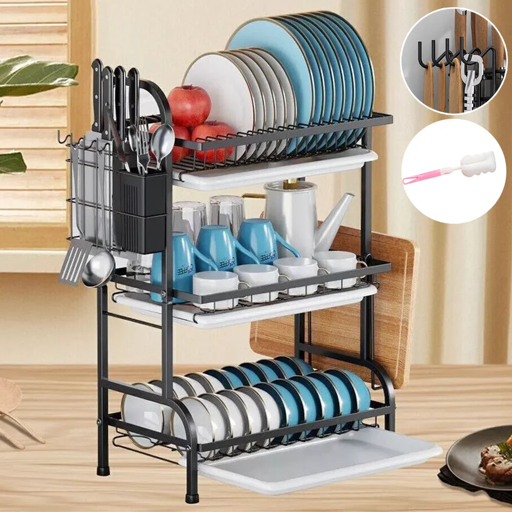 Dish Bowl Drainer Storage Rack Utensil Holder Dish