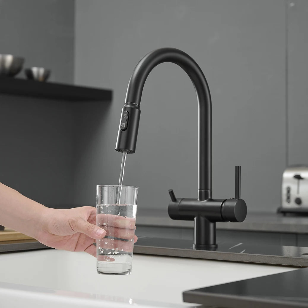 Brushed Gold Pull Out Filter Faucet Sink Mixer