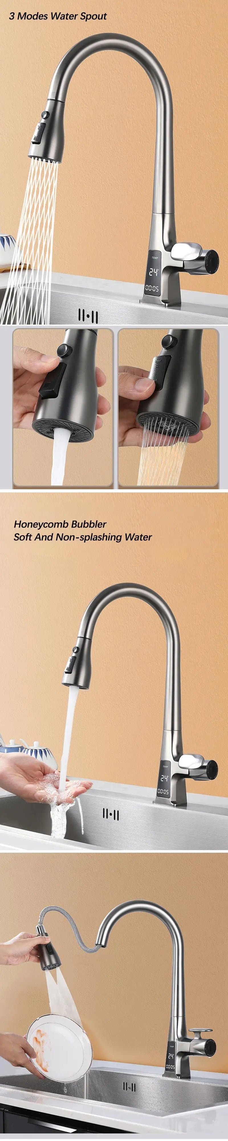 Pull Out Faucet Sensor Touchless Digital Display Water