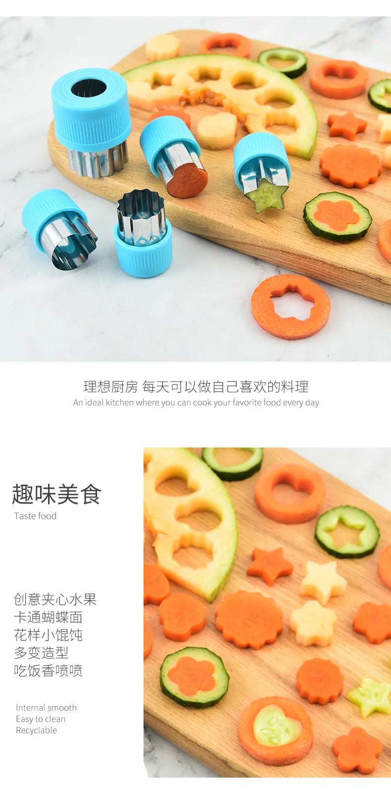 Star Heart Shape Vegetables Cutter Plastic Handle 3pcs