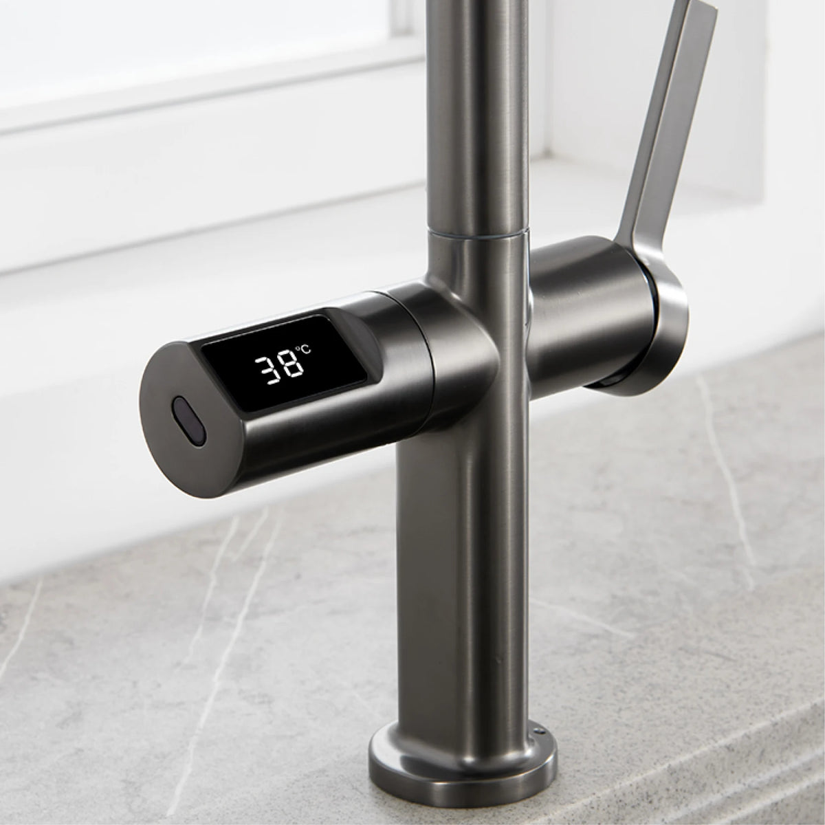 Light Luxury Gun Gray Brass Faucet Digital Display