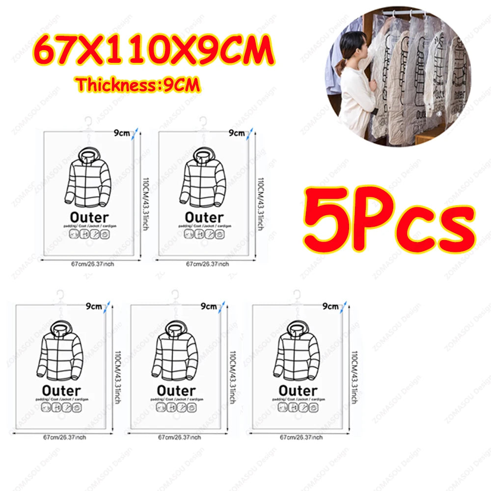 1-10pcs Hanging Vacuum Storage Bag Reusable Space Saver