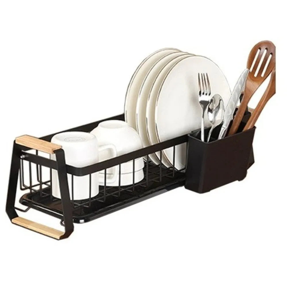 Detachable Dish Rack Wooden Handle Large Capacity Dish