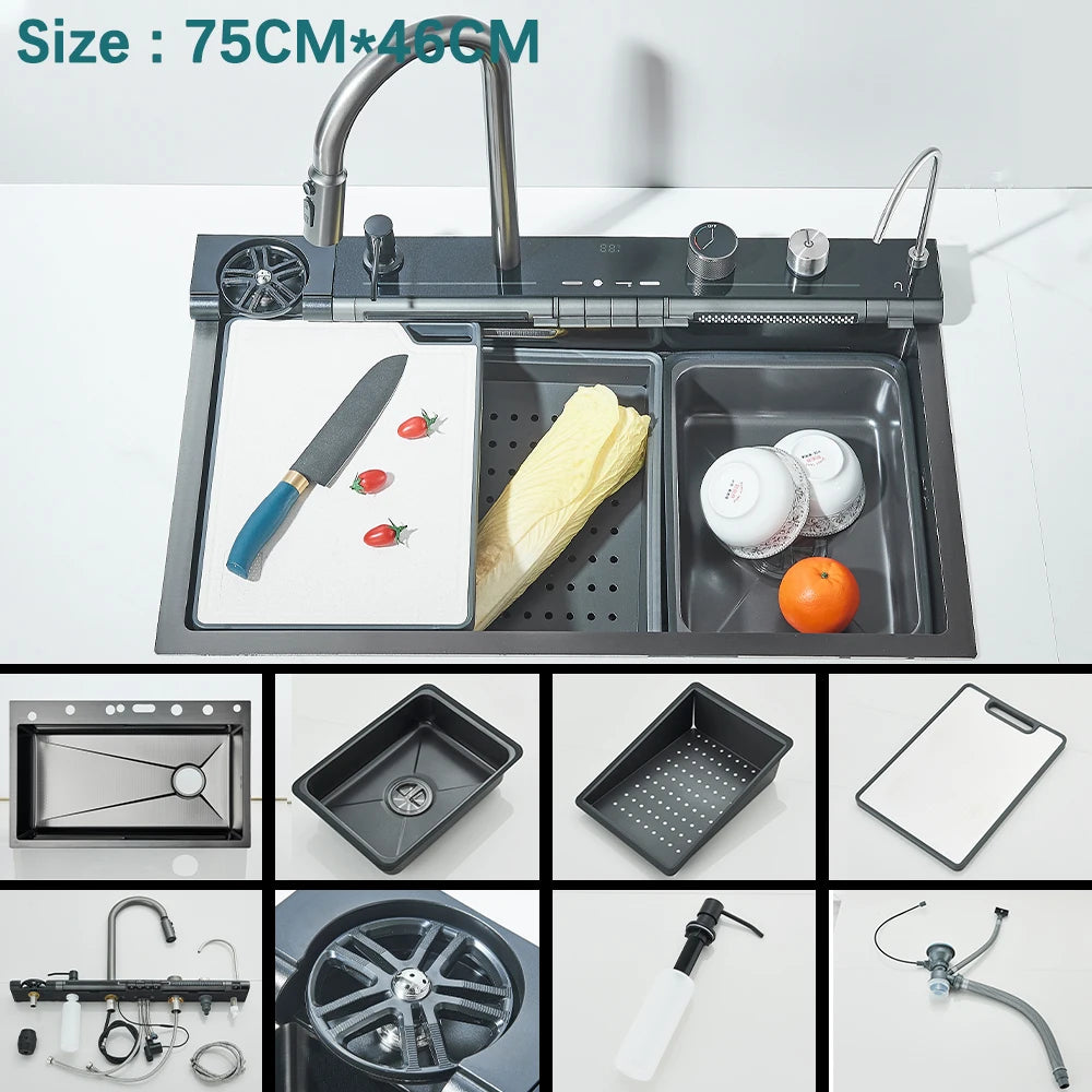 304 Stainless Steel Waterfall Sink Digital Display Large