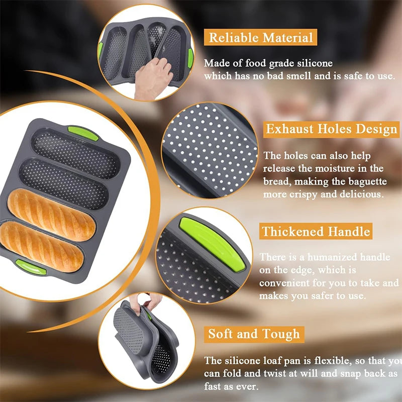 Silicone Loaf Pan Non-Stick Holes Baguette Pan Bread