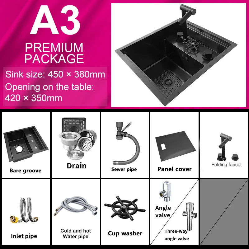 Hidden Cup Washer Bar Tank Stainless Steel Sink