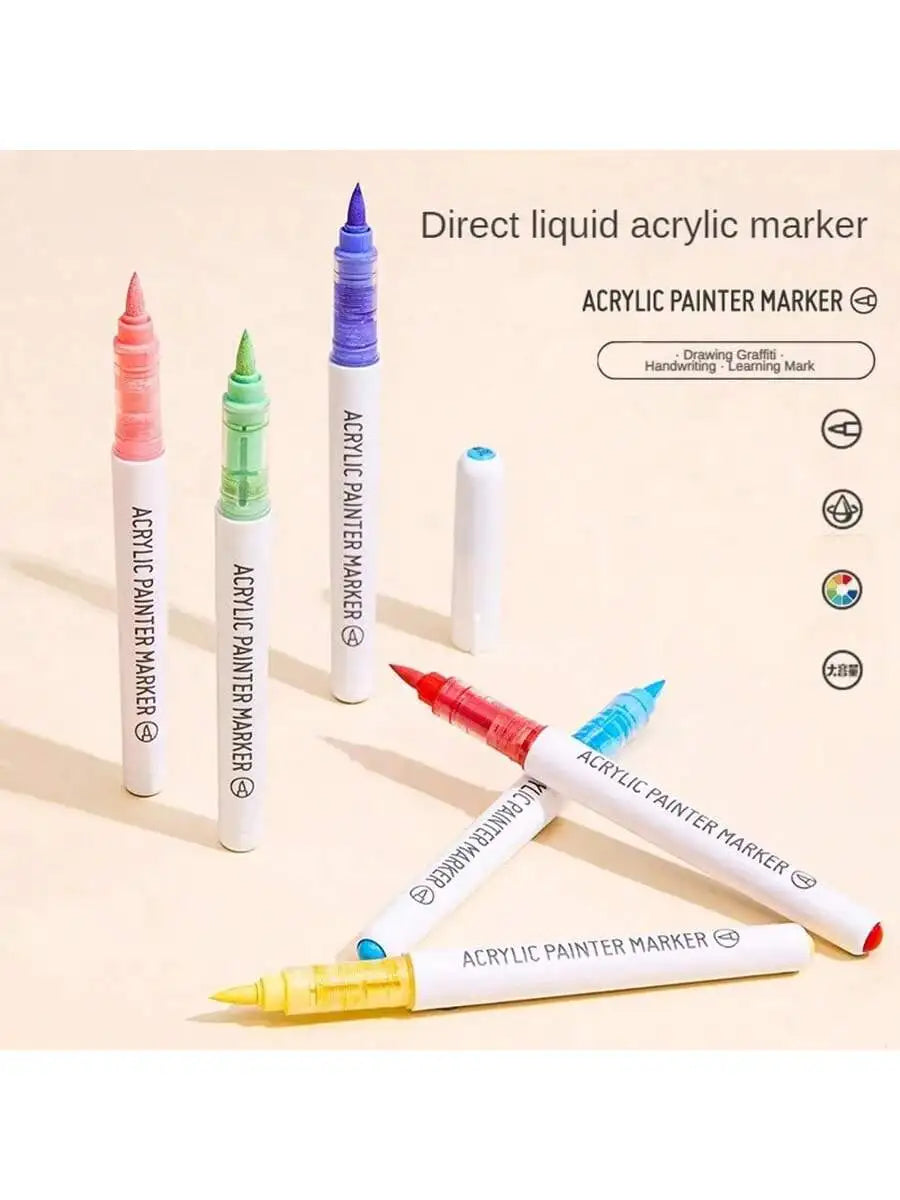 Languo 9pcs/Box Soft Brush Acrylic Marker Pen Diy
