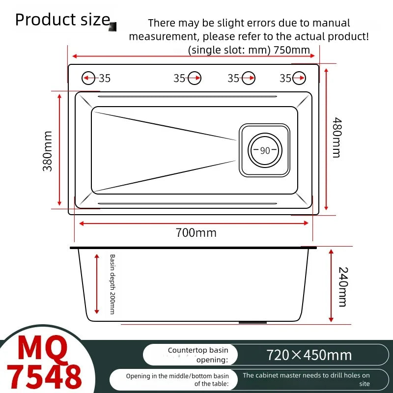 316l Stainless Steel Sink Durable Large Slot Wash
