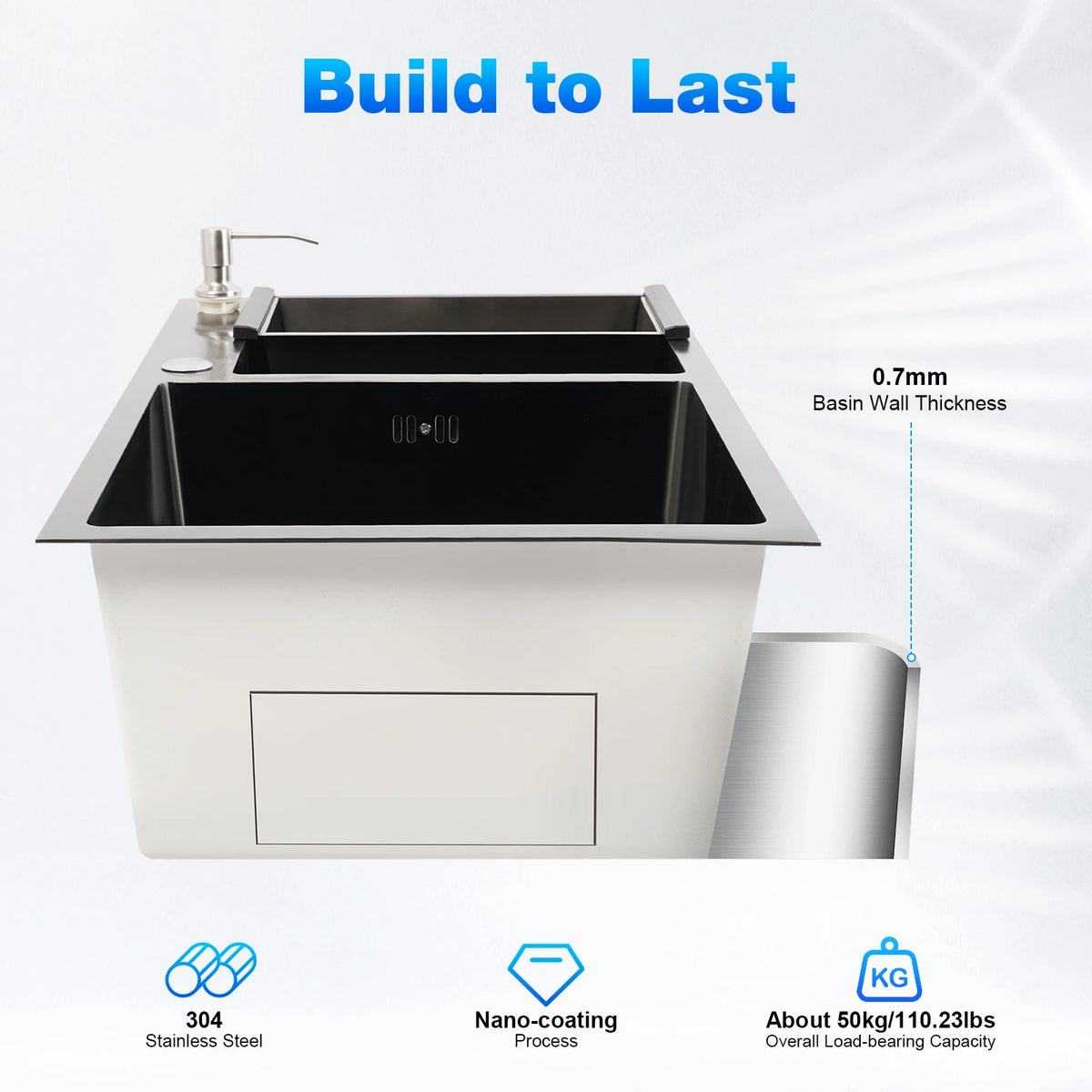 Black 304 Stainless Steel Sink Double Bowl Sink
