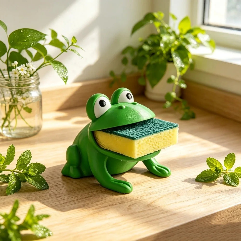 Frog-Shaped Sponge Dishwashing Brush Holder Drainage System