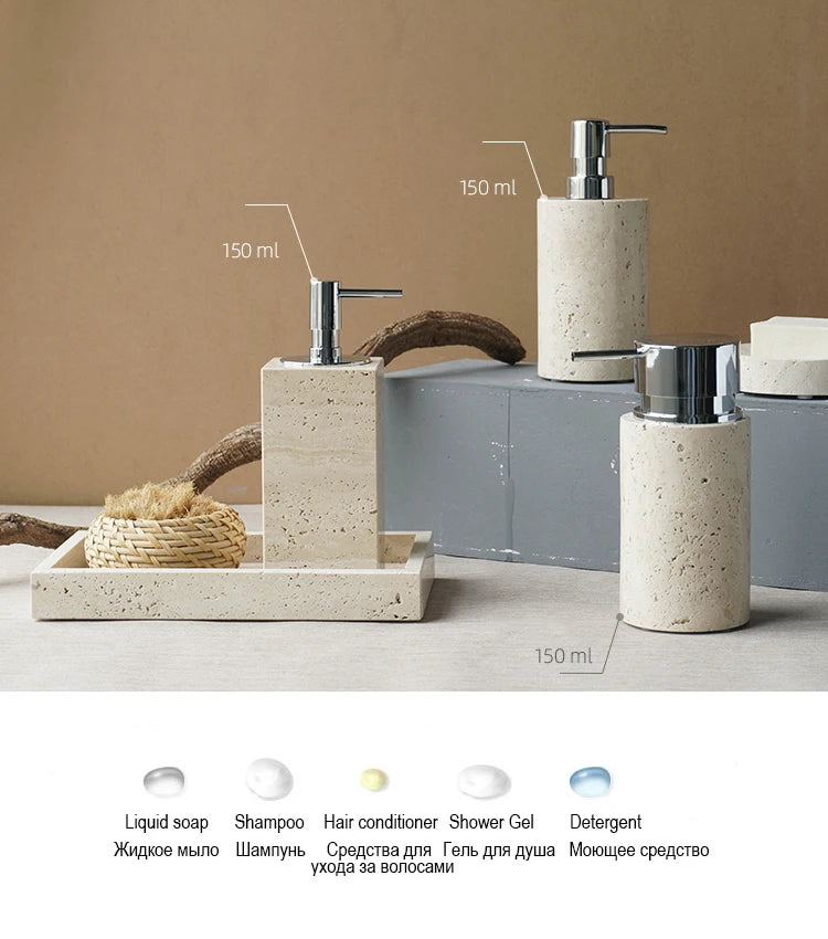Beige Travertine Bathroom Natural Marble Soap Dispenser Soap