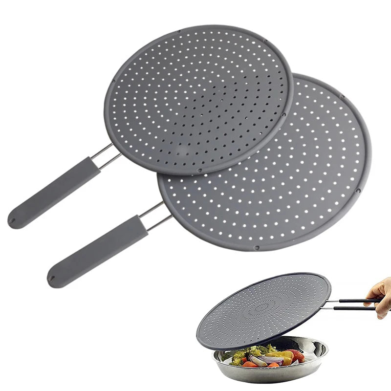 Silicone Splatter Screen Handle Heat-Resisting Oil Splash Guard