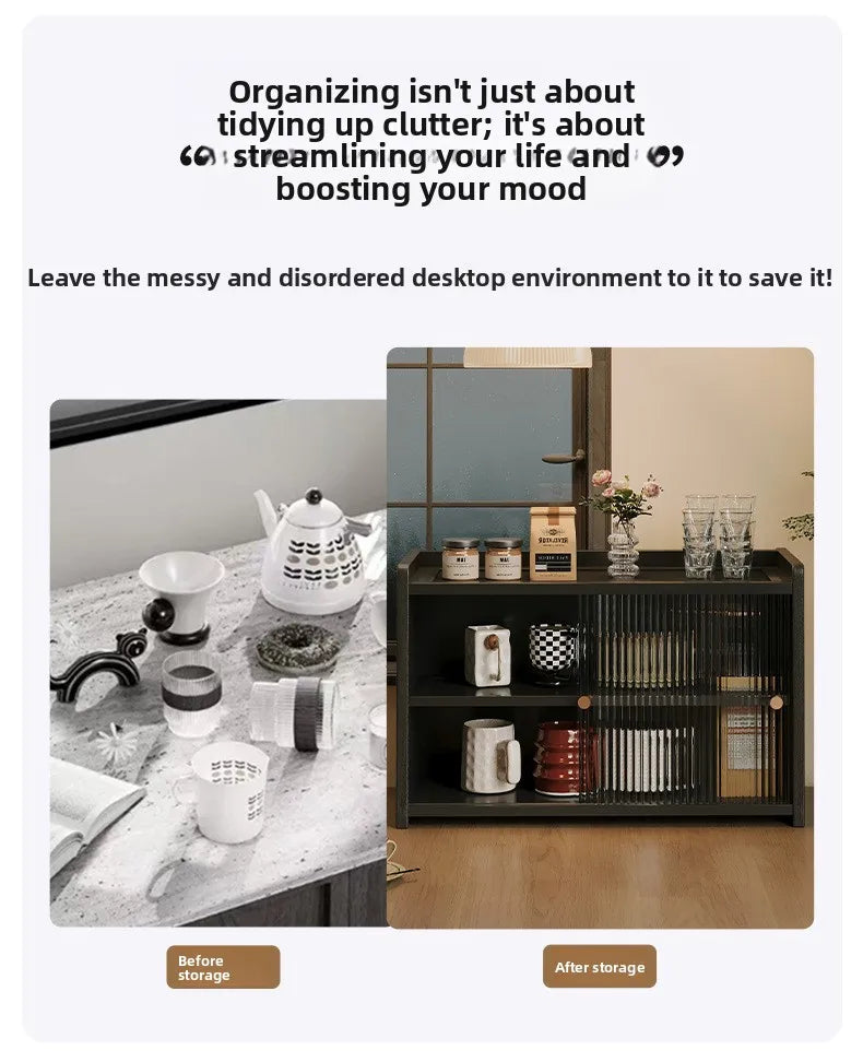 Desktop 2-Tier Countertop Storage Organizer Box Dustproof Fluted