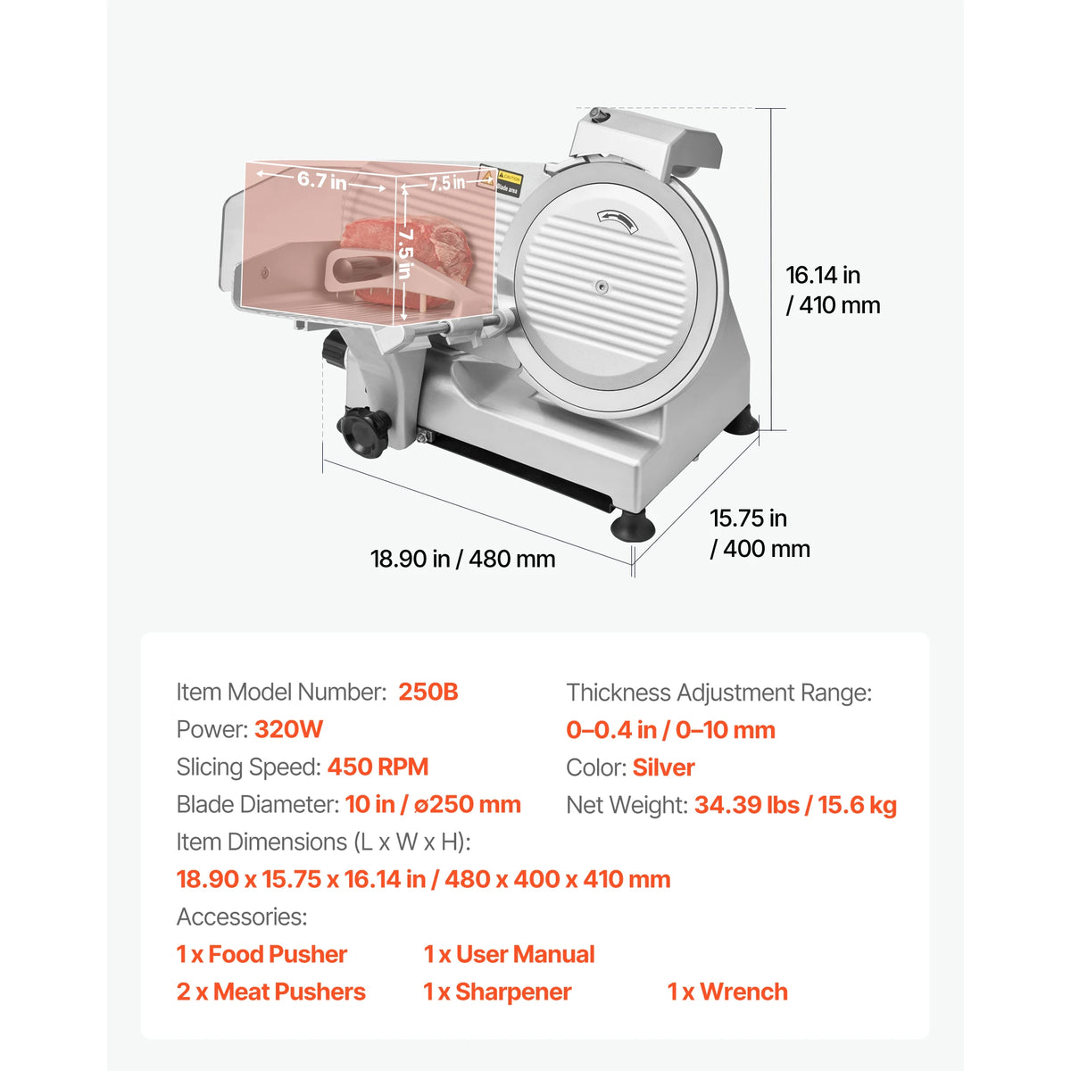 Succebuy 7-10 Inch Meat Slicer Electric Deli Slicer