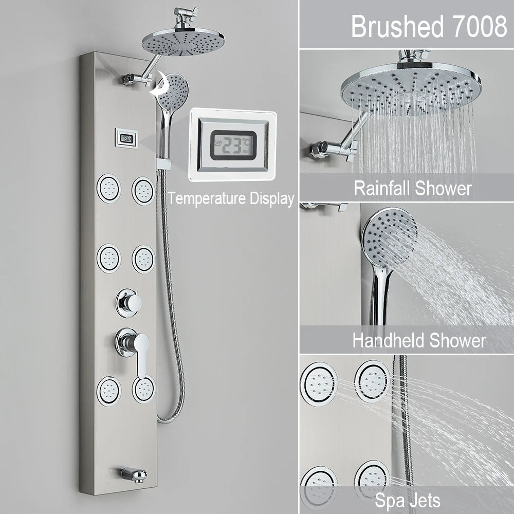 Black Shower Panel Storage Rack Rainfall Shower Faucet