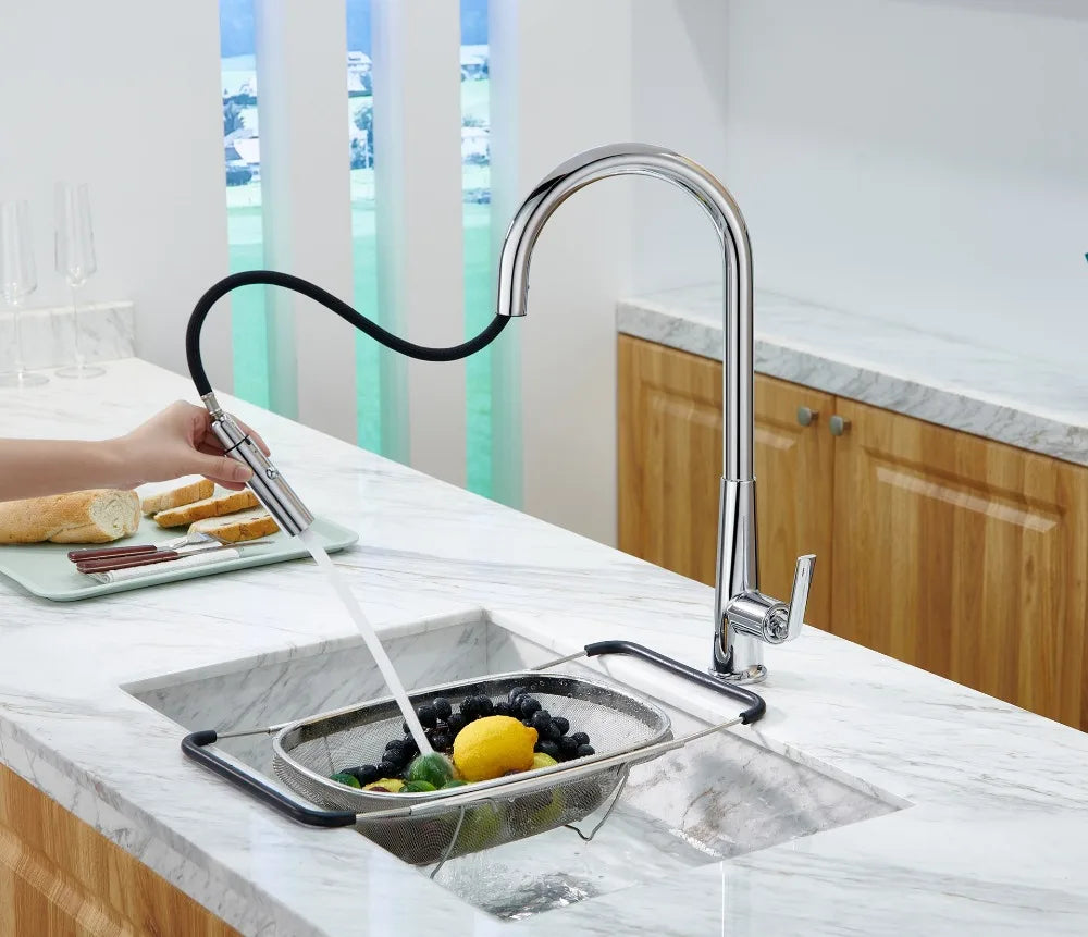 Brushed Gold Faucet Pull Out Sprayer Cold Water