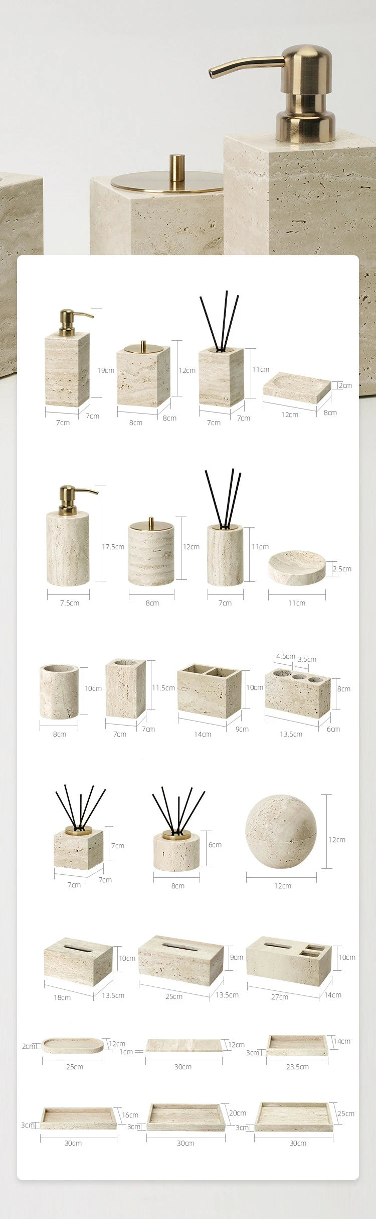 Travertine Bathroom Luxury Soap Dish Soap Dispenser Tissue