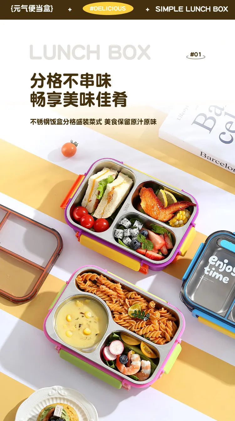 304 Stainless Steel Divided Lunch Box Fork Multi-Compartment