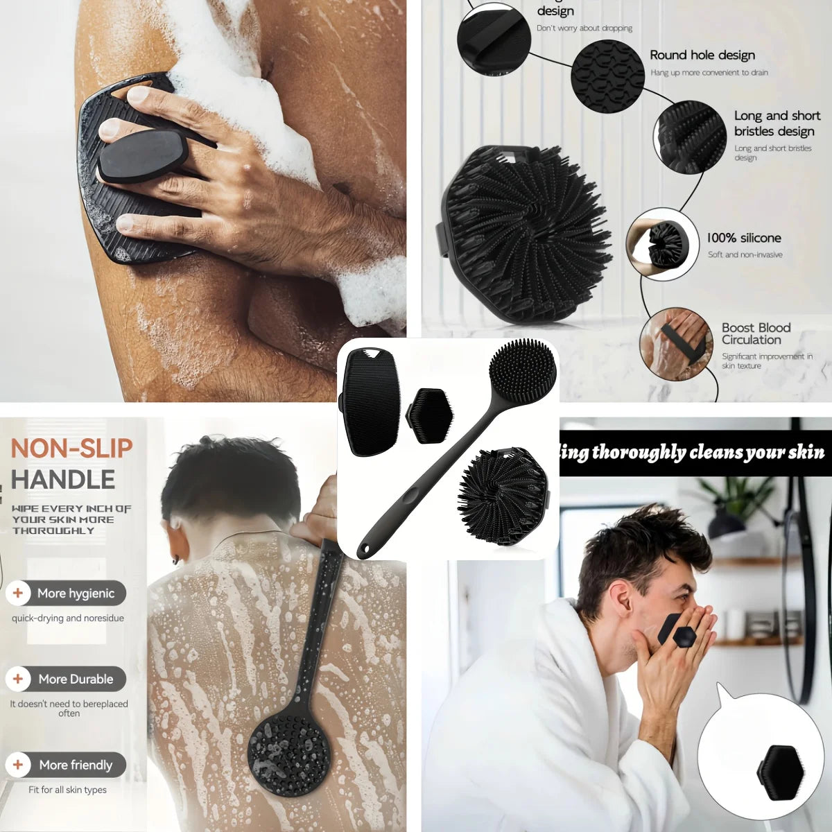 1-4-Piece Bath Brush Soft Silicone Bath Brush Non-Slip