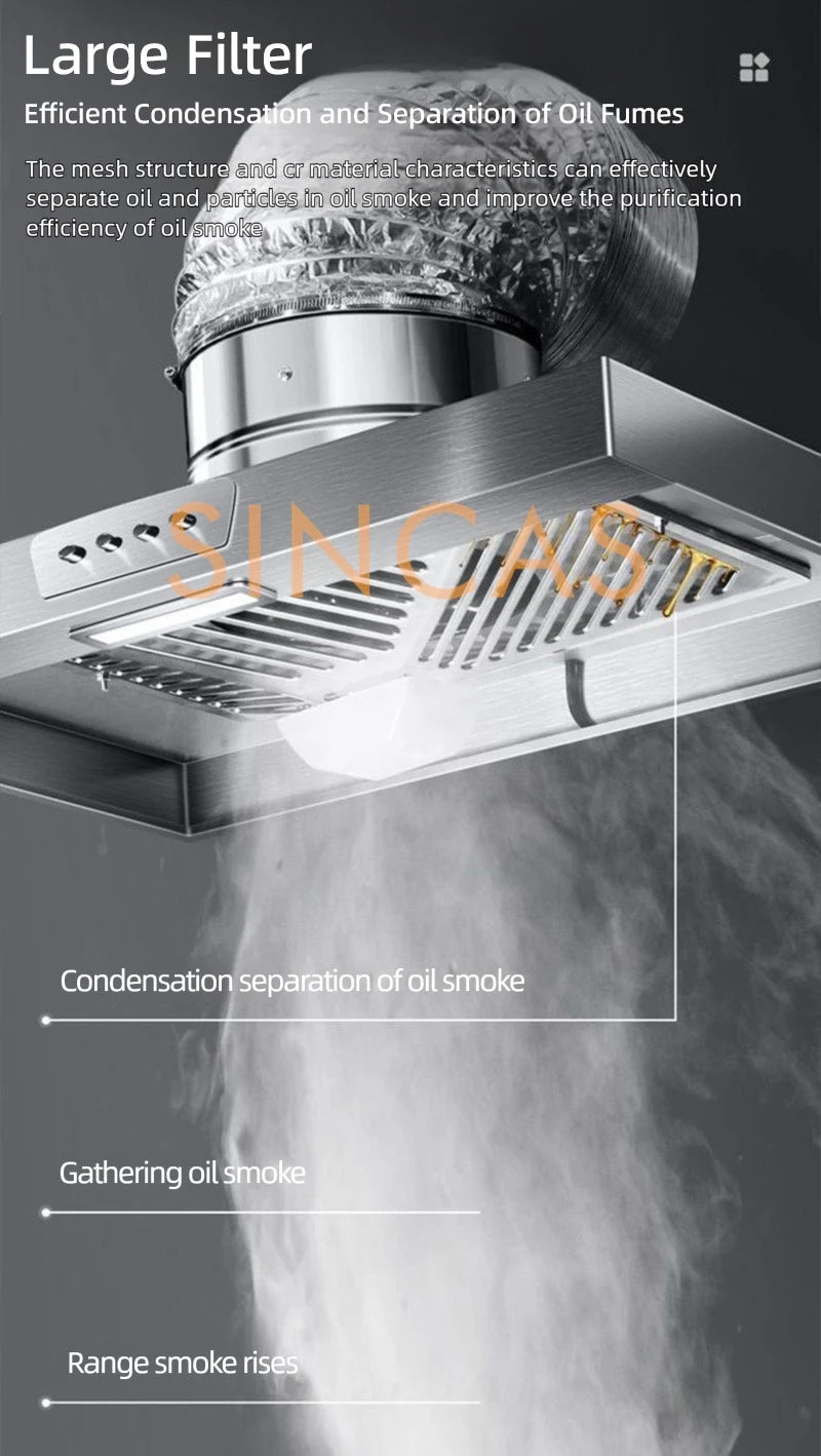 Stainless Steel Range Hood Lighting Easy-Install Exhaust Fan