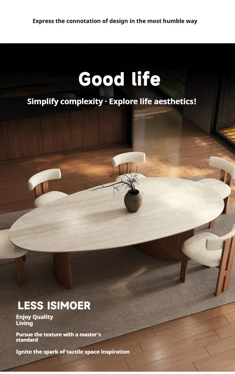 Any Size Custom Beige Travertine Teardrop Dining Table