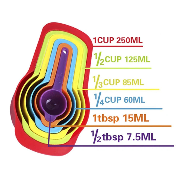 6pcs Color Measuring Cups Plastic Measuring Spoon Graduated
