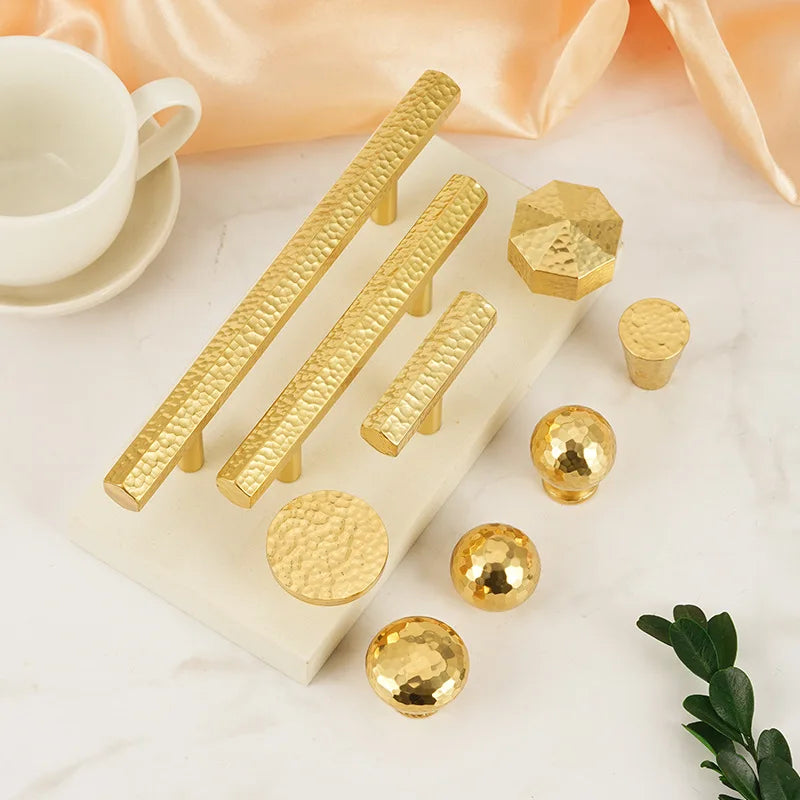 Solid Brass Wardrobe Handles Hammered Texture Handles Gold
