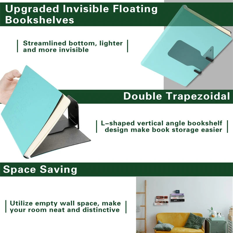 2pcs Invisible Floating Bookshelf Hidden Bookshelf Wall-Mounted