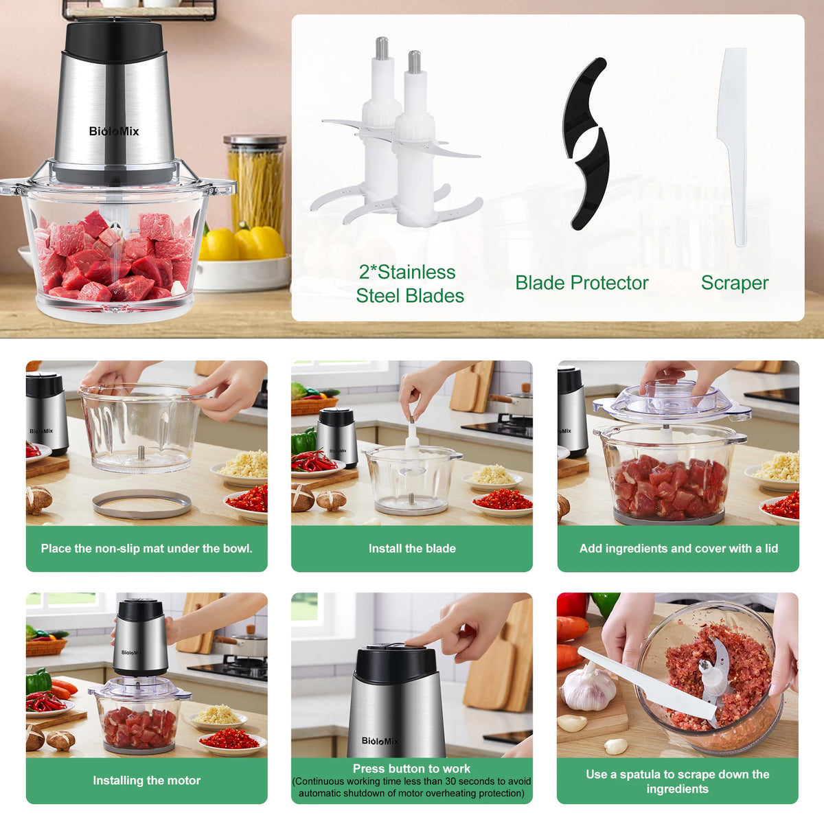 Biolomix 8l Glass Bowl Food Processor Chopper Two