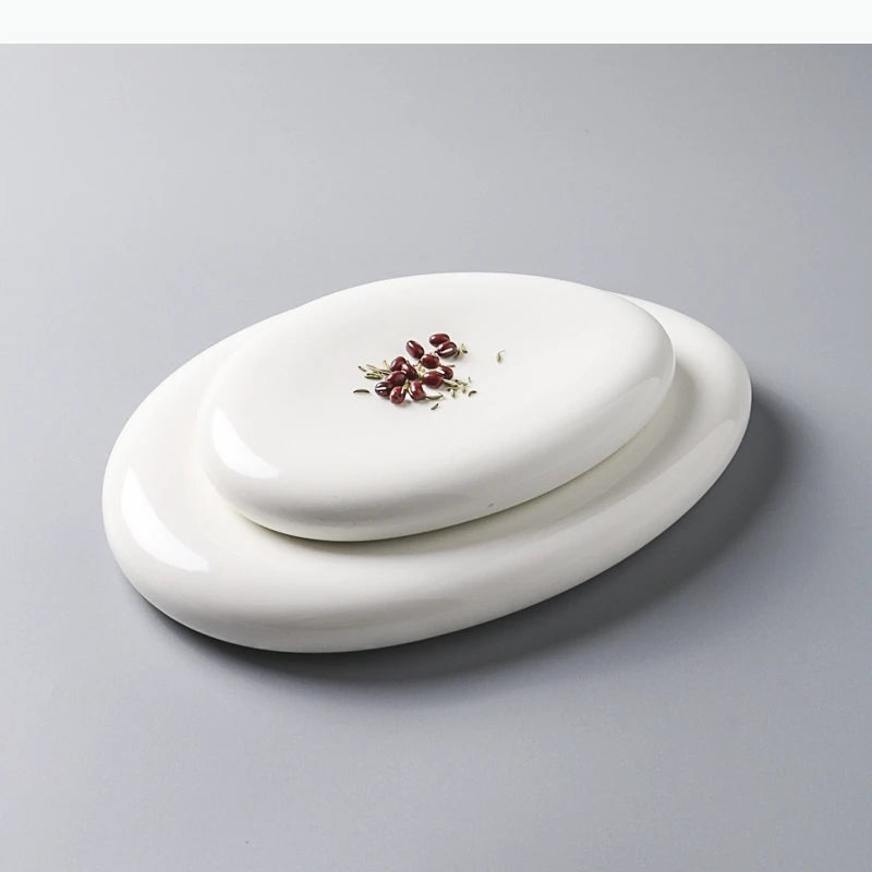 Pebble Shaped Ceramic Dining Plate Serving Plate Dessert