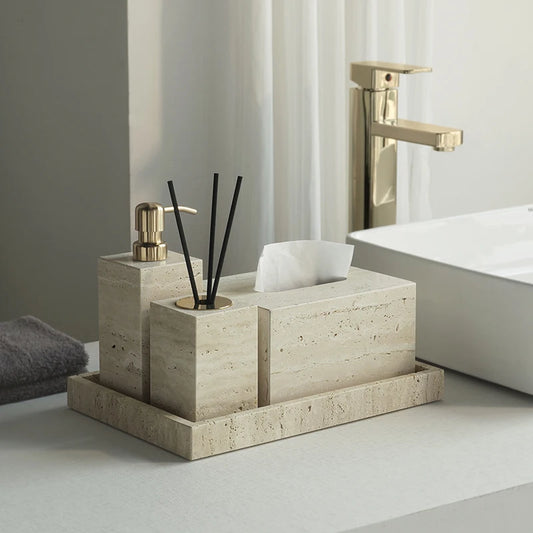 Travertine Bathroom Luxury Soap Dish Soap Dispenser Tissue