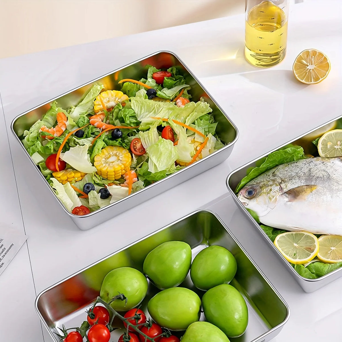 3-Piece Stainless Steel Food Storage Containers - Airtight