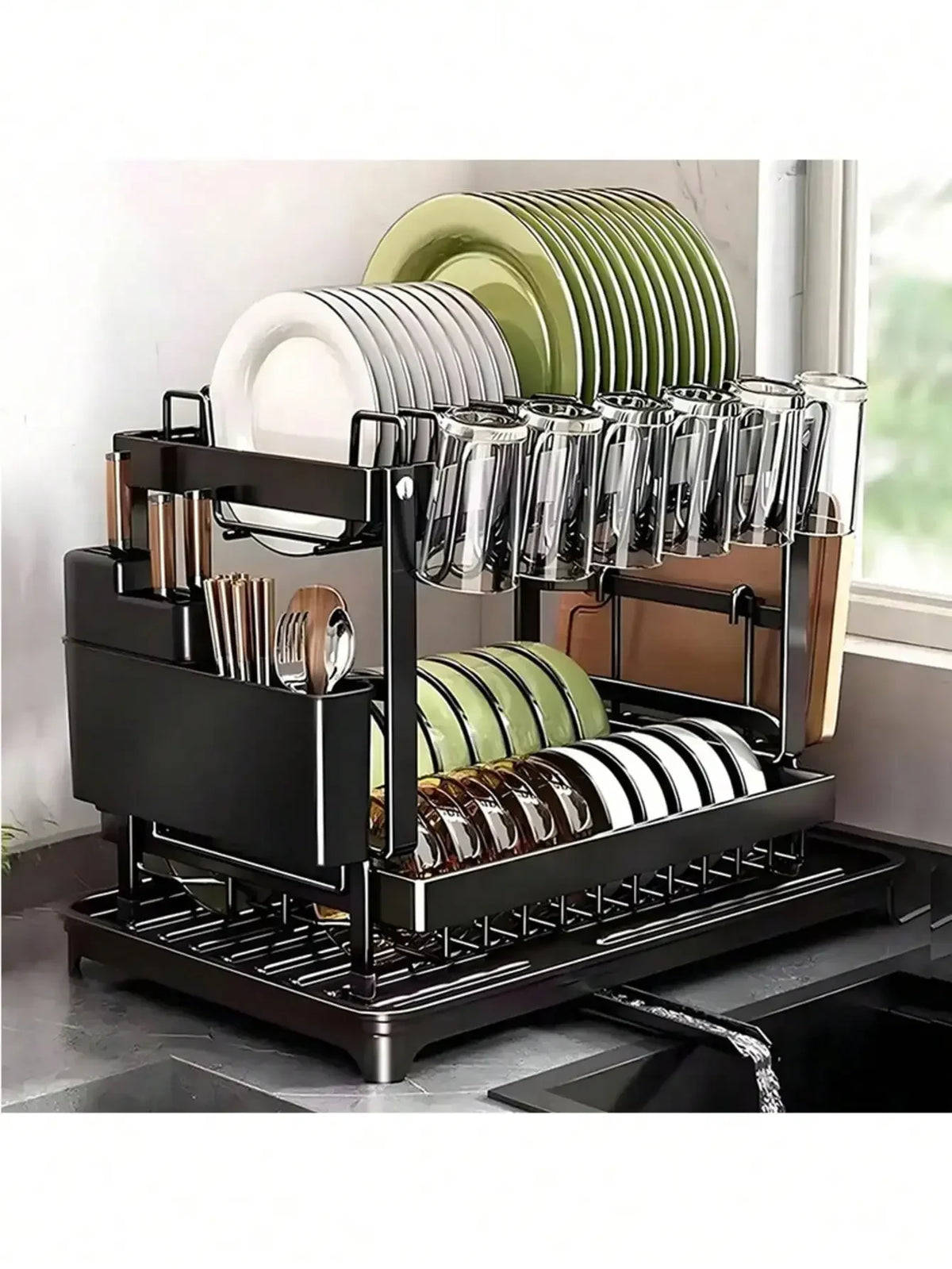 2-Tier Stainless Steel Dish Drying Rack Drainboard Rustproof
