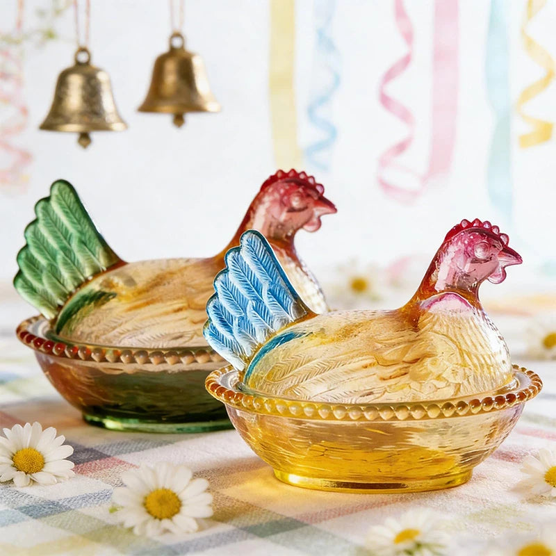Dinnerware Retro Glass Candy Dish Hen On Nest