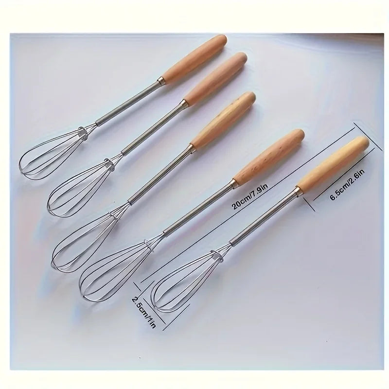 1pc/3pcs Of Whisks Solid Wood Handles Stainless Steel