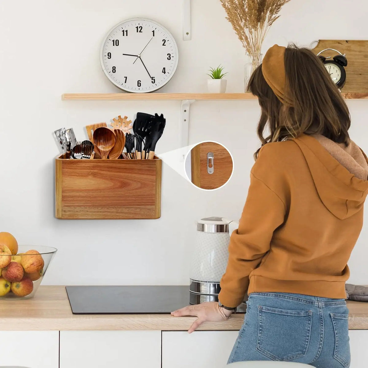 Wooden Utensil Storage Organizer Countertop Adjustable