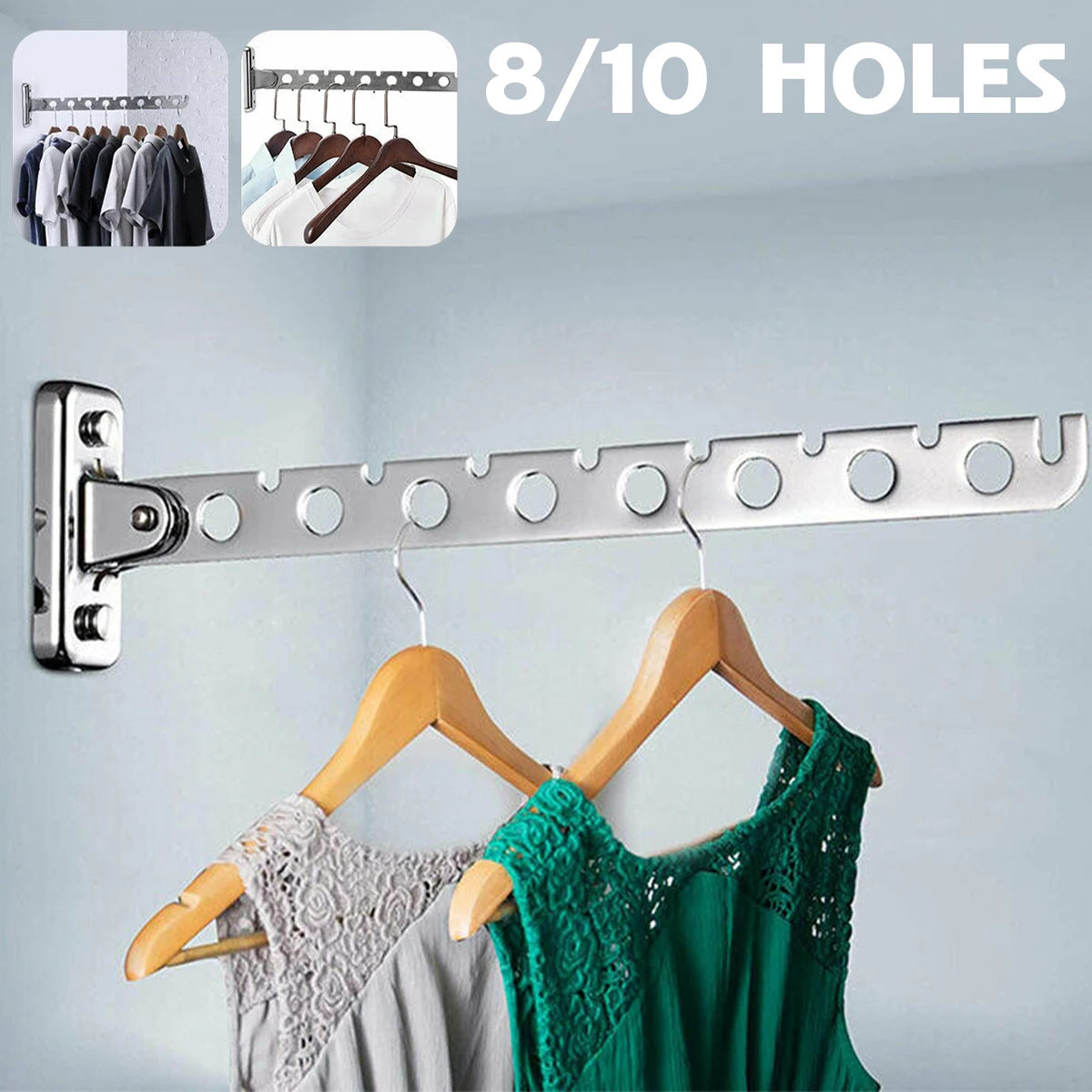 8/10 Holes Stainless Steel Clothes Hooks Wall Mounted