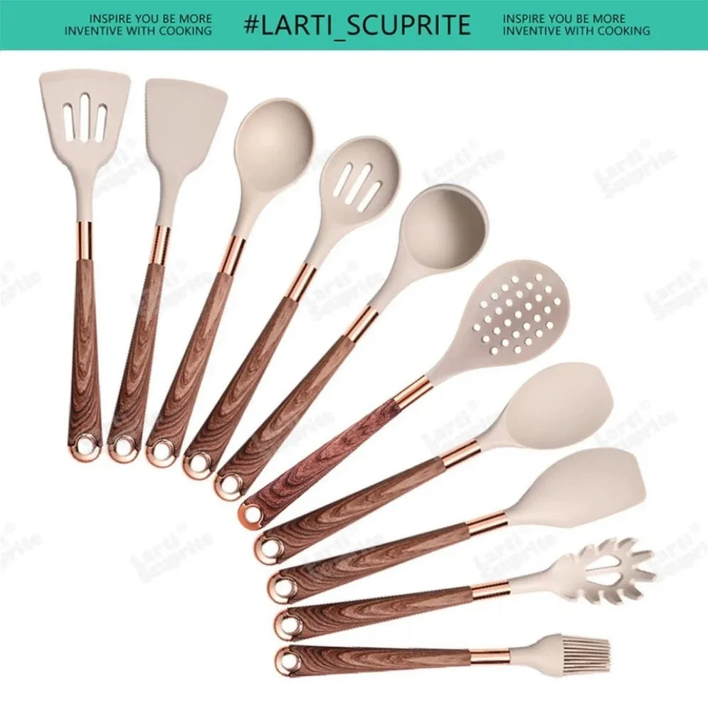 Gold Plated Handle Silicone Cooking Utensils Non-Stick Bpa