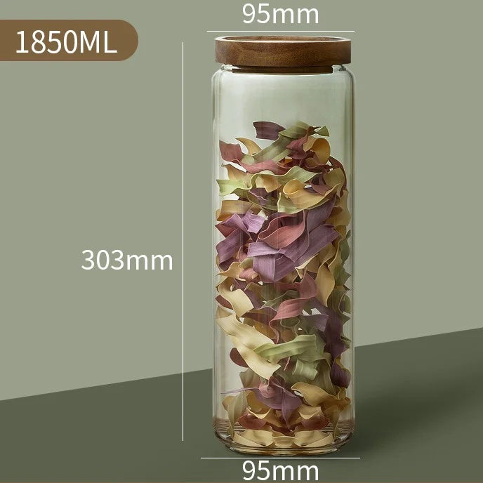 Wood Lid Glass Airtight Canister Storage Bottles Jars