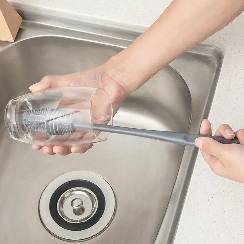 1/2pcs Long Handle Silicone Bottle Brush Cleaning Brush
