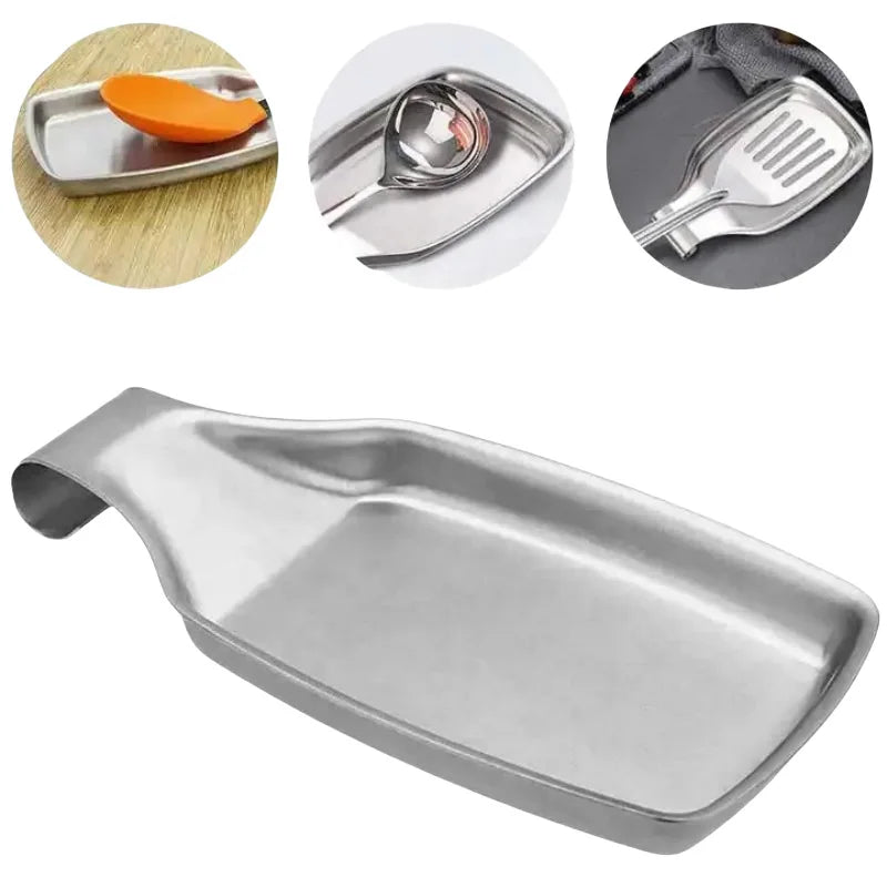 1pc Stainless Steel Spoon Rest Utensil Holder Tray