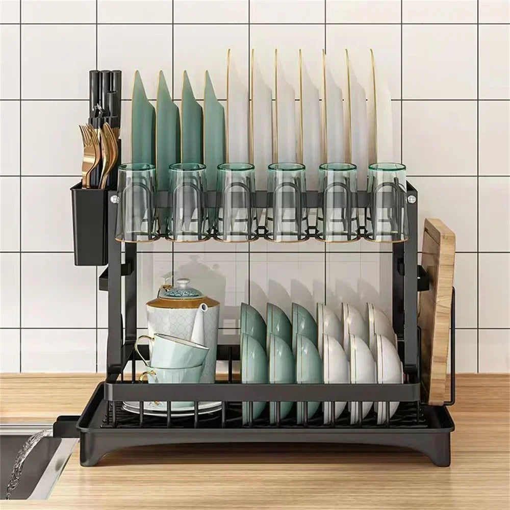 Space Saving Double Tier Dish Drying Rack Rust