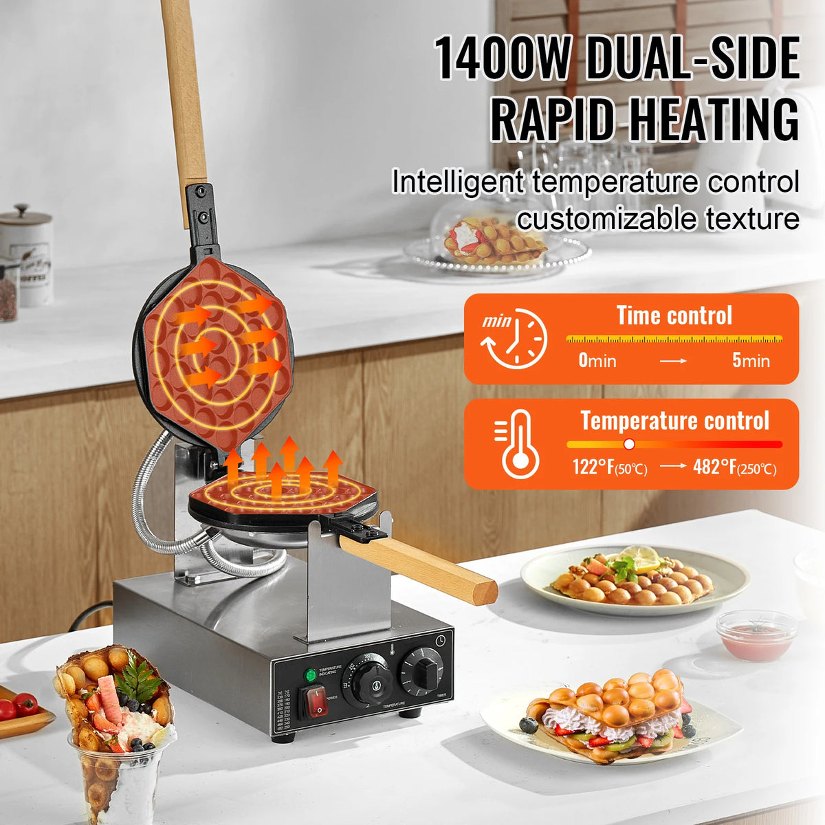Homewise Commercial Egg Bubble Waffle Maker 1400w Non-Stick