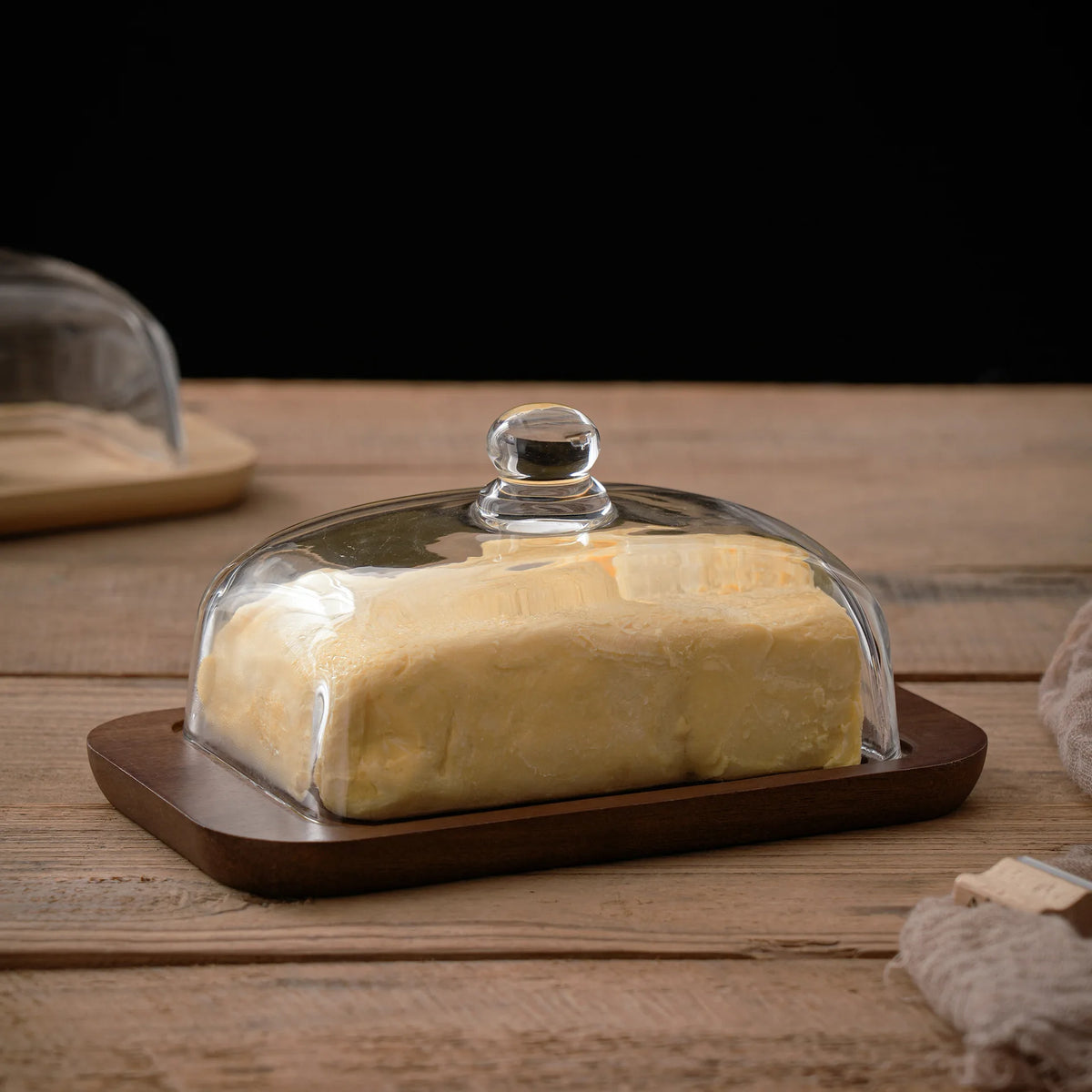 Bread Box Glass Lid Butter Dish Cheese Storage