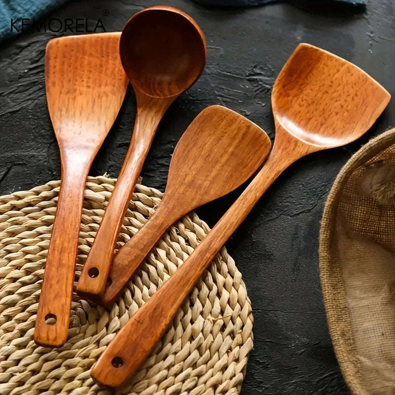 Kemorela 4pcs Utensil Cooking Wood Shovel Scoop Nonstick